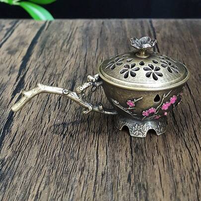 新款便携式手持梅花香炉，金属香炉，适用于水疗中心、家居装饰、瑜伽、冥想、礼品、办公室、露营、花园、露台、烛光晚餐等场合。