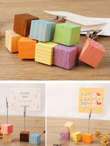 6pcs Colorful Wood Block Menu Card Holders, Colored Wooden Message Clips, Creative Memo Note Photo Clamps - Multicolor - View 5