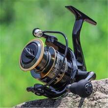 NYAYEO HE500-HE7000 Ultra-Light Metal Spinning Reel For Saltwater & Freshwater Fishing - Smooth, High-Speed 5.2:1 Gear Ratio, Durable Frame, Easy Cast Design - Black/Golden