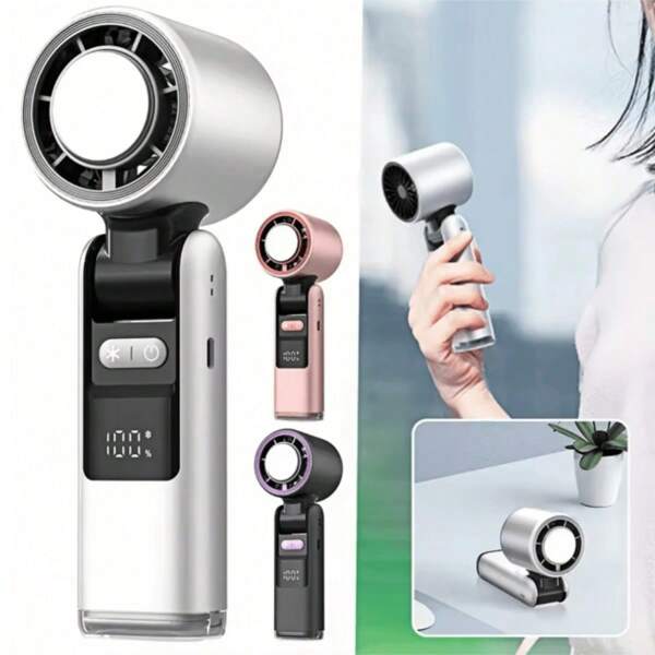 1pc Digital Display Foldable Lce Cooling Fan USB Rechargeable 100 High Speed Mini Fan Hand Held Fanportable Fan