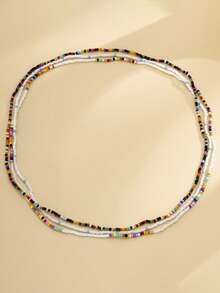 3 Pieces/Set Beach Mixed Color Rice Beads Belly Button Waist Chain Sexy Stretch Beaded Waist Jewelry - Multicolor - View 8