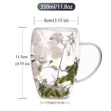 1 件独特的干花装饰双层玻璃杯，透明隔热杯带手柄，创意牛奶/果汁杯，送给女性的精美礼物，国庆节，返校季，万圣节，圣诞节礼物选择，开幕式，沙特咖啡杯。夏季咖啡杯，粉色马克杯，送给男朋友的礼物