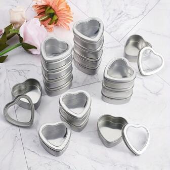 42pcs/6set Heart Shaped Candle Tins - With Clear Window Lids, Tinplate Empty Candy Tins Party Favors Storage Box Container For Gifts Treasures, Candle Making, DIY, Crafts