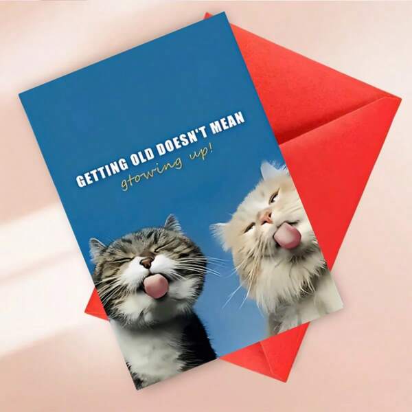 1 Romantic Kitty Birthday Greeting Card, Vibrant Cat Design, Suitable For Family, Friends, Siblings, Couples, New Year, General Purpose Paper Card School Supplies, Back To School
