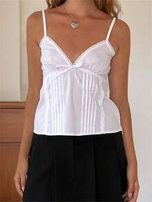 Women Y2K Babydoll Cami Tops Spaghetti Straps Pleated Peplum Tops For Teen Girls Cute Sleeveless Going Out Tops - 白色 - 查看 4