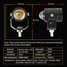 CyberDyer 2 szt. Dwukolorowy reflektor LED do motocykla, 20 W wodoodporny reflektor motocyklowy, żółto-biały dwukolorowy reflektor z wiązką światła Hi/Lo do motocykla, samochodu ciężarowego, ATV, terenowego SUV-a, uniwersalnej lampy roboczej - zestaw akcesoriów motocyklowych (sparowany, bez baterii)