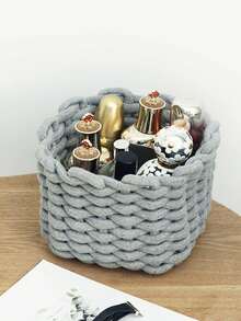 1pc White Handwoven Thick Rope Cosmetic Storage Box For Makeup Brushes And Skincare Products,For Holiday Beach, Bathroom Collection, Bedroom Collection, Large Capacity,Makeup Bag,Travel Essential - CC-gray - View 6