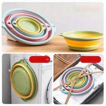 1pc Random Color - Foldable Wash Basin, Portable Fruit Basket, Foldable Vegetable Wash Basin, Laundry Basin, Travel Accessory - Multicolor - View 3