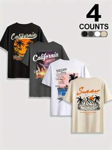 4pcs/Set Men's Casual Summer Vacation Style Short Sleeve T-Shirts Tee - Multicolor - View 1