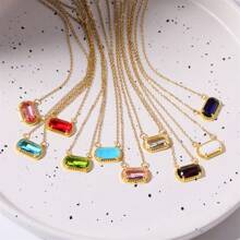 Birthstone Colored Zirconia Oval Pendant Birthday Clavicle Chain Necklace