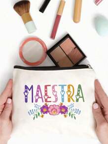 1pc Teacher Gifts,To Best Teacher Ever Letter Print Makeup Bag,Gift Bag Zipper Bag For Travel Makeup Bags Makeup Organizer Make Up Organizer Makeup Storage Makeup Pouch Make Up Pouch,For Holiday Beach, Bathroom Collection, Bedroom Collection, Large Capacity