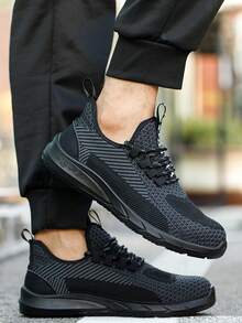 1双钢头安全鞋，网面鞋面，轻便舒适，防滑透气，耐用安全运动鞋，鞋底防压、防刺穿、减震，适用于建筑工地、园艺、仓库、日常维护及其他工作场合。 - 黑色 - 查看 5