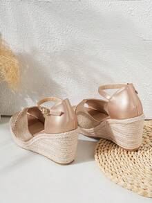 Women's Fashionable Stylish Comfortable Vacation Chic Rope Thick Soled Casual Shoes - Gold - View 5