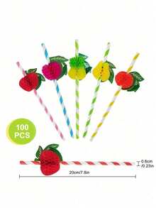 25/50 pezzi Cannucce di carta decorate a fantasia di frutta e bicchieri di plastica trasparente con cannuccia e coperchio, bicchiere di plastica trasparente con coperchio, set per festa tropicale, bicchiere di plastica da 17 once, adatto per caffè freddo, smoothie, frullati e qualsiasi bevanda fredda, forniture scolastiche