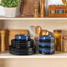 vancasso 12 Pieces Kitchen Dinnerware Set, Blue Set, Stoneware Dinnerware, Plate And Straight Edge Bowl Set For 4 Person - Blue - View 2