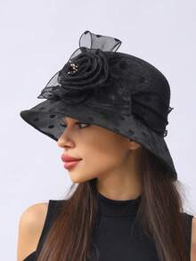 1 件女士时尚太阳帽夏季草帽宽边沙滩帽法式淑女帽优雅礼品帽 2025 新款