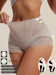 2 件高腰紧身塑身内裤，适合女性，产后腹部塑形，蕾丝细节，透气尼龙混纺，手洗，腰部塑形内衣 - 彩色 - 查看 2