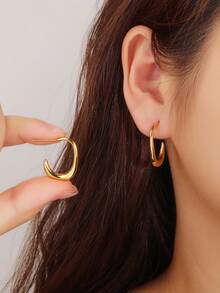 1 对时尚简约手工耳环，不锈钢耳环，金色耳环，适合女士