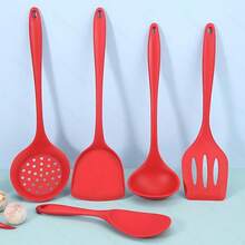 Set de 5 piezas de utensilios de cocina de silicona con pala para sartén antiadherente, cucharón, herramientas de cocina resistentes al calor - Multicolor - Ver 4