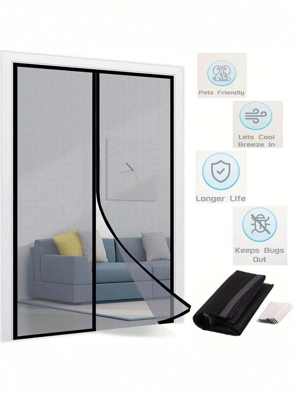 1 Set Cortina de puerta de malla, cortina de puerta anti-mosquitos y moscas de verano, malla magnética adhesiva sin necesidad de taladrar para cocina, sala de estar y dormitorio