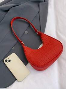 1 pieza Bolso de estilo coreano a la moda con estampado de piedra, de unicolor, bolso de hombro casual, con cremallera suave, en una variedad de colores de macarons, con un estilo artístico elegante y fresco, apto para compras, viajes, desplazamientos, bolso de media luna de estilo casual retro de fieltro