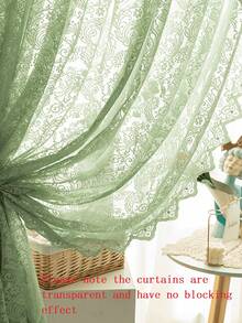1pc Stick-On Lace Beaded Tulle Curtain, For Bedroom, Living Room, Kitchen, Window - Green - View 8