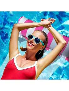 1件装充气漂浮垫，泳池躺椅，充气漂浮床，可折叠条纹游泳漂浮垫，泳池派对用品，户外旅行沙滩用品，度假必备 - 彩色 - 查看 5