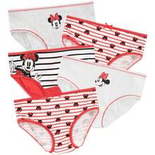 Disney Minnie Mouse Underwear Pack Of 5 | Girls Minnie Mouse Knickers | Kids Striped Panties | Girls Multipack Underwear | Official Merchandise - Red - View 1