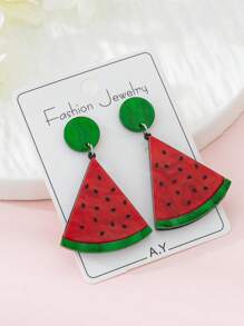 1 Par de Brincos de Joias da Moda Feminina com Desenho Fofo de Melancia, Acessório Perfeito para Férias na Praia, Primavera/Verão