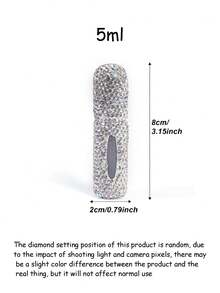 1个5ml镶钻香水分装瓶底部注水瓶便携旅行分装瓶可化妆喷雾瓶自泵式香水分装瓶瓶底可注水喷雾瓶香水空瓶可重复使用防晒喷雾瓶雾化效果好方便口袋分装瓶带钻 - 彩色 - 查看 7