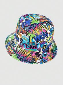 1pc Unisex Fashion Hip Hop 90s 80s Geometric Graffiti Vintage Street Style Reversible Bucket Hat, Versatile For Casual & Commuting