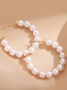 1 Pair Elegant Round Pearl Hoop Earrings, Summer Pearl C-Shape Dangle Earrings, In Stock - Multicolor - View 5