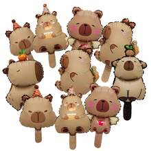 5 件套卡通可爱水豚形铝箔气球，生日派对节日装饰气球，动物主题派对装饰，返校情人节