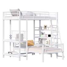 Lit superposé, espace de rangement, structure en métal, gain de place, étagères intégrées, blanc/noir - Blanc - Voir 10