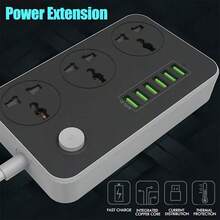 3 Gang Way Electric Extension Lead With 6 USB Cable Plug Socket UK Mains Power - Black - View 2