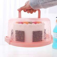 1 pieza Caja de almacenamiento para pastel de 8 pulgadas con tapa y asa, caja de pastel portátil de PP, adecuada para picnic al aire libre, camping, interior/exterior del hogar, oficina, escuela, vacaciones, fiesta de cumpleaños, boda, horneado, color y estilo aleatorios