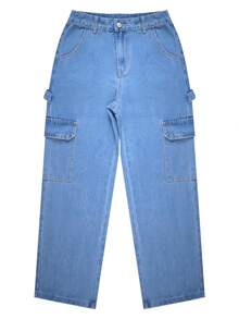NVFelix Mẫu quần jeans ống đứng cạp cao dáng rộng mới năm 2026 dành cho nữ, phong cách đường phố Y2K thanh lịch, giản dị, phù hợp cho mùa xuân/hè. - Màu xanh lam - Xem 8