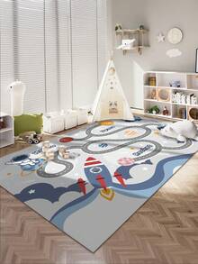 1 pieza Alfombra con diseño de astronauta y planeta de estilo de dibujos animados, alfombra de campo planetario, alfombra de astronauta, alfombra de cohete, tapete de juegos, material amigable con el pelaje, alfombra para sala de estar, alfombra para dormitorio, alfombra pequeña, alfombra grande, alfombra para cocina, felpudo de baño - Blanco - Ver 3