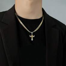 1 szt. męski naszyjnik z wisiorkiem, złoty wzór kości węża, dwuwarstwowy, modny łańcuszek na obojczyk, prezent dla chłopaka