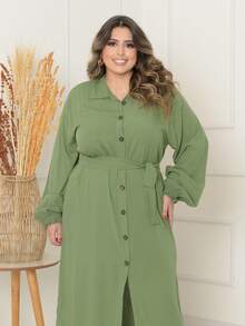 Long Chamise Dress With Buttons Plus Size