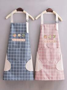 1 pieza Delantal con bolsillo grande, delantal largo de cocina, ropa de trabajo para limpieza del hogar, accesorios para hornear, suave, ajustable al cuello, fácil de limpiar, resistente a manchas, a prueba de agua y aceite; apto para uso en el hogar y al aire libre