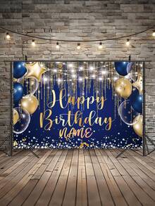 1 Peça Painel de Fotografia Personalizável com Nome de Bottom Azul Marinho e Azul Royal, Fibra de Poliéster, Bolinhas Douradas, Brilho de Strass, Decoração de Festa de Aniversário Legal, Reutilizável, Sem Eletricidade Necessária, 3 Tamanhos Disponíveis! Multifuncional, Decorativo, Lettering, Fashion, Moderno, Colorido, Fofo, Casual, Personalizável, Único, Presente Ideal para Ele/Ela, Glamour de Festa - Multicolorido - Visão 5