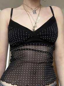 Y2K Women's Summer Sexy Cute Backless Sheer Mesh V-Neck Camisole Tank Tops