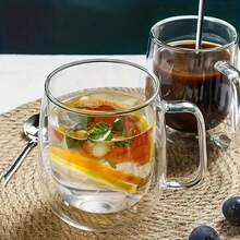 4-Piece Set 350ml/11.84oz, With Lid And Spoon, Double Layered Coffee Cup With Handle, Transparent Glass Coffee Cup, Suitable For Iced Coffee, Teacups, Latte Drinks, Heat-Resistant Glass Cup, Suitable As Male Gift, Female Gift, Birthday Gift - 透明 - 查看 8