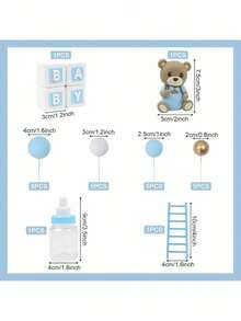 1 bộ hoặc 1 cái Đồ trang trí bánh hình gấu dễ thương, Đồ trang trí bánh hình gấu dây đeo màu xanh hồng, Đồ trang trí bánh hình quả bóng xốp màu xanh hồng trắng vàng, Hộp đựng kẹo hình chai sữa bằng nhựa, Đồ trang trí bánh hình thang màu hồng xanh, Thích hợp để trang trí bánh rửa tội, Trang trí bánh tiệc mừng em bé, Trang trí bánh tiệc tiết lộ giới tính, Trang trí bánh sinh nhật (Gấu và chữ cái có thể tái sử dụng) - Nhiều màu - Xem 7