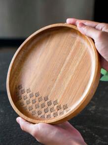 1pc Vintage Wooden Round Food Plate (20cm)