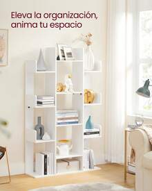 VASAGLE Librería en Forma de Árbol, Estantería con 13 Compartimentos, Armario de almacenamiento, 25 x 86 x 140 cm, Blanco - Blanco - Ver 3
