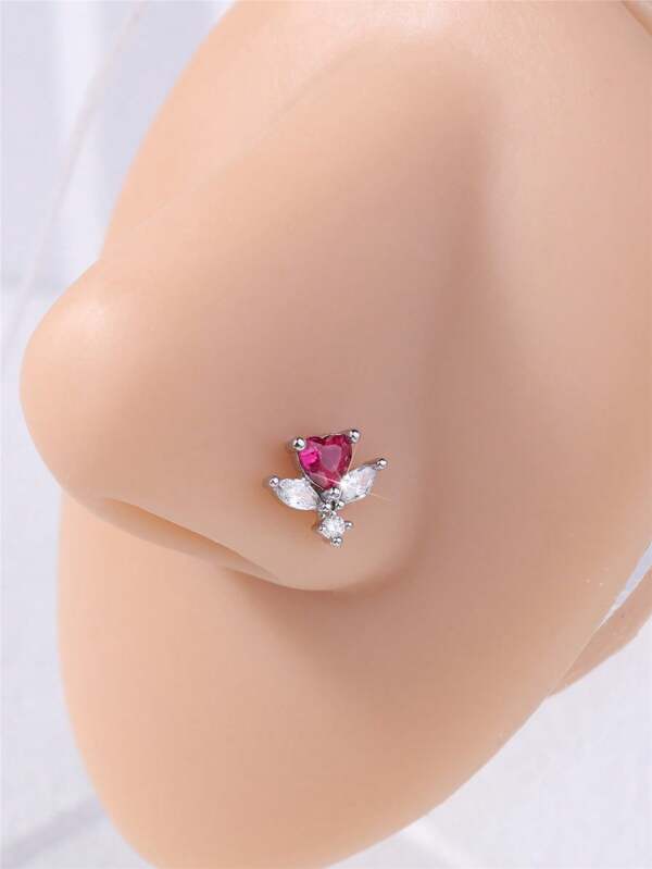 1pc Elegant Heart-Shaped Nose Stud Ladies Sterling Silver Exquisite Ladies Jewelry Gift