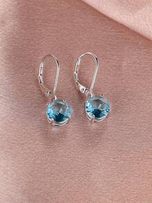 1 对优雅的 925 纯银圆形方晶锆石耳坠，适合女性生日、周年纪念礼物，高级珠宝 - 紫色 - 查看 2