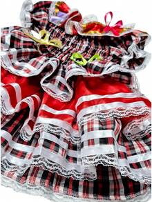 Country Dress For Children, Youth, June Festival, Traditional Square Dance, São João, Butterflies Kids - 紅色和黑色 - 查看 3